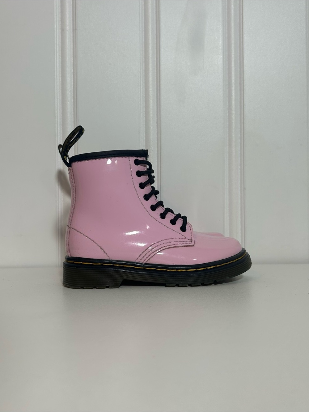 Dr martens 1460 pastel light Pink patent black lace zipper Combat Boot kids 8